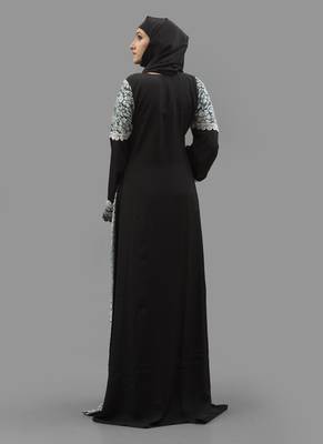 Multicolor Lace Work Crepe , Brasso Fabric Islamic Maxi Arabian Style Casual Daily Wear Abaya With Hijab 4