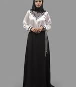 Multicolor Thread Work Silk, Creap, Satin Fabric Islamic Maxi Arabian Style Casual Daily Wear Abaya With Hijab