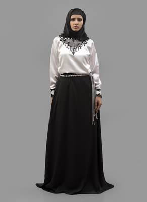 Multicolor Thread Work Silk, Creap, Satin Fabric Islamic Maxi Arabian Style Casual Daily Wear Abaya With Hijab 2