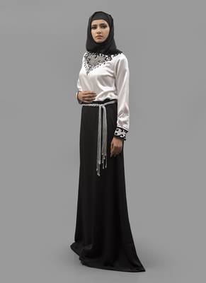 Multicolor Thread Work Silk, Creap, Satin Fabric Islamic Maxi Arabian Style Casual Daily Wear Abaya With Hijab 3