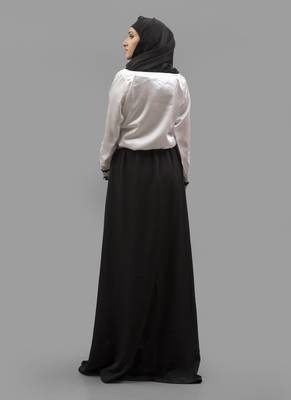 Multicolor Thread Work Silk, Creap, Satin Fabric Islamic Maxi Arabian Style Casual Daily Wear Abaya With Hijab 4