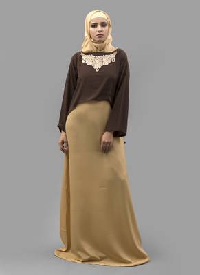 Multicolor Thread Work Creap Fabric Islamic Maxi Arabian Style Casual Daily Wear Abaya With Hijab 1