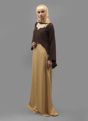 Multicolor Thread Work Creap Fabric Islamic Maxi Arabian Style Casual Daily Wear Abaya With Hijab 2