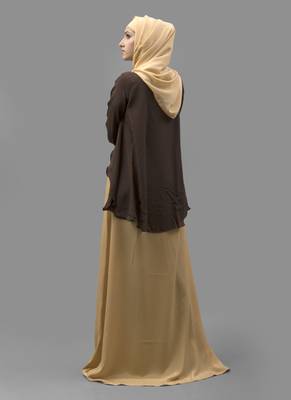 Multicolor Thread Work Creap Fabric Islamic Maxi Arabian Style Casual Daily Wear Abaya With Hijab 3