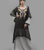 Multicolor Thread Work Crepe , Brasso , Net Fabric Islamic Maxi Arabian Style Casual Daily Wear Abaya With Hijab