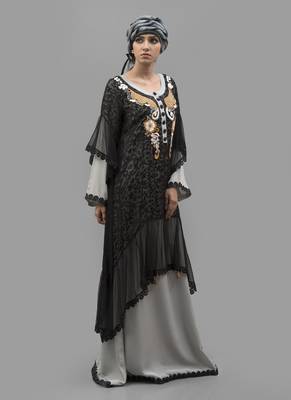 Multicolor Thread Work Crepe , Brasso , Net Fabric Islamic Maxi Arabian Style Casual Daily Wear Abaya With Hijab 2