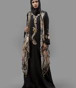 Multicolor Thread Work Digital Print , Creap Fabric Islamic Maxi Arabian Style Casual Daily Wear Abaya With Hijab
