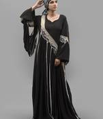 Black Thread Work Crepe , Georgette , Silk Fabric Islamic Maxi Arabian Style Casual Daily Wear Abaya With Hijab