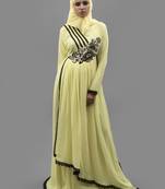 Yellow Thread Work Crepe , Georgette Fabric Islamic Maxi Arabian Style Casual Daily Wear Abaya With Hijab