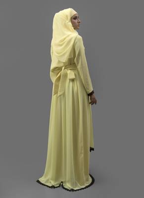 Yellow Thread Work Crepe , Georgette Fabric Islamic Maxi Arabian Style Casual Daily Wear Abaya With Hijab 3