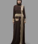 Multicolor Lace Crepe , Brasso Fabric Islamic Maxi Arabian Style Casual Daily Wear Abaya With Hijab