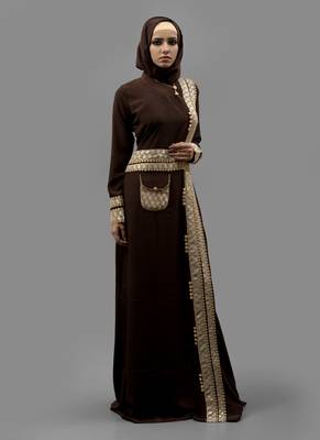 Multicolor Lace Crepe , Brasso Fabric Islamic Maxi Arabian Style Casual Daily Wear Abaya With Hijab 2