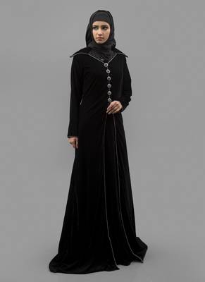 Black  Crepe , Velvet Fabric Islamic Maxi Arabian Style Casual Daily Wear Abaya With Hijab 2