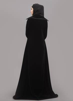 Black  Crepe , Velvet Fabric Islamic Maxi Arabian Style Casual Daily Wear Abaya With Hijab 3