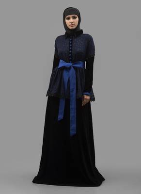Blue  Crepe , Brasso Fabric Islamic Maxi Arabian Style Casual Daily Wear Abaya With Hijab 1