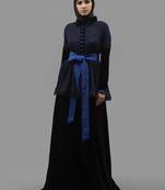 Blue  Crepe , Brasso Fabric Islamic Maxi Arabian Style Casual Daily Wear Abaya With Hijab