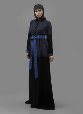 Blue  Crepe , Brasso Fabric Islamic Maxi Arabian Style Casual Daily Wear Abaya With Hijab 2