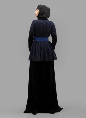 Blue  Crepe , Brasso Fabric Islamic Maxi Arabian Style Casual Daily Wear Abaya With Hijab 3