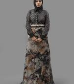 Multicolor Lace Digital Print , Creap, Brasso Fabric Islamic Maxi Arabian Style Casual Daily Wear Abaya With Hijab