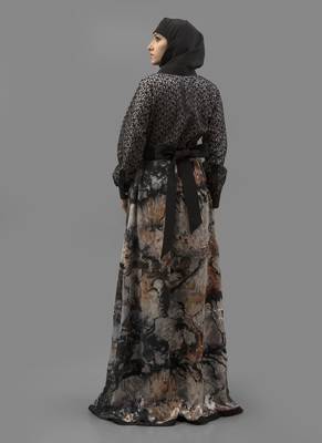 Multicolor Lace Digital Print , Creap, Brasso Fabric Islamic Maxi Arabian Style Casual Daily Wear Abaya With Hijab 3