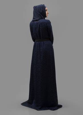 Blue Thread Work Crepe , Brasso Fabric Islamic Maxi Arabian Style Casual Daily Wear Abaya With Hijab 3