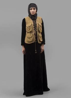 Multicolor Lace Crepe, Velvet Fabric Islamic Maxi Arabian Style Casual Daily Wear Abaya With Hijab 1