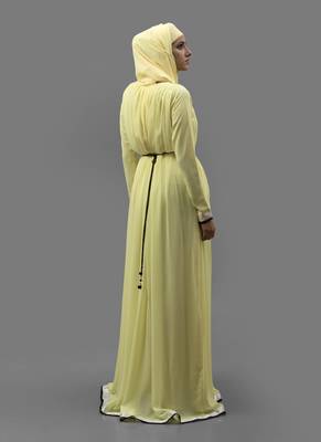 Yellow Thread Work Crepe , Georgette Fabric Islamic Maxi Arabian Style Casual Daily Wear Abaya With Hijab 3