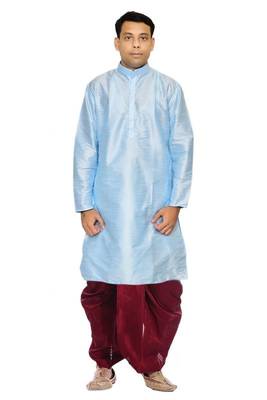 Blue Silk Ethnic Indian Traditional Mens Festive Wear Dhoti Kurta 1