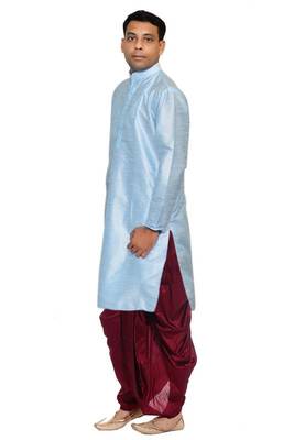 Blue Silk Ethnic Indian Traditional Mens Festive Wear Dhoti Kurta 2