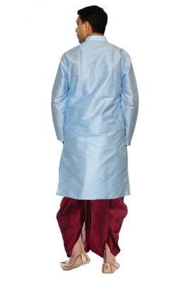 Blue Silk Ethnic Indian Traditional Mens Festive Wear Dhoti Kurta 3