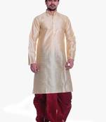 Gold Silk Ethnic Indian Traditional Mens Festive Wear Dhoti Kurta