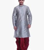 Gray Silk Ethnic Indian Traditional Mens Festive Wear Dhoti Kurta