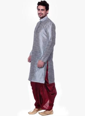 Gray Silk Ethnic Indian Traditional Mens Festive Wear Dhoti Kurta 2