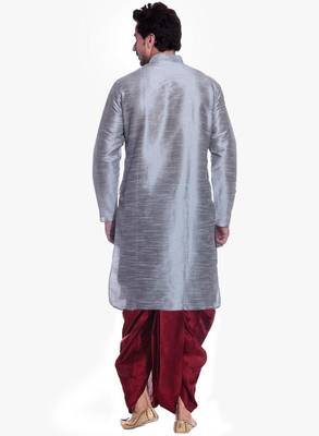 Gray Silk Ethnic Indian Traditional Mens Festive Wear Dhoti Kurta 3