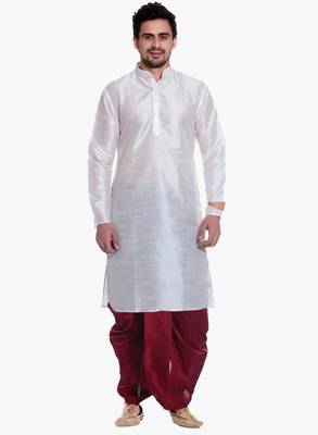 White Silk Ethnic Indian Traditional Mens Festive Wear Dhoti Kurta 1