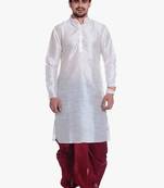 White Silk Ethnic Indian Traditional Mens Festive Wear Dhoti Kurta