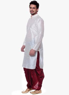 White Silk Ethnic Indian Traditional Mens Festive Wear Dhoti Kurta 2