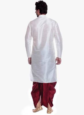 White Silk Ethnic Indian Traditional Mens Festive Wear Dhoti Kurta 3