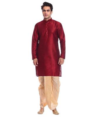 Maroon Silk Ethnic Indian Traditional Mens Festive Wear Dhoti Kurta 1