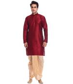 Maroon Silk Ethnic Indian Traditional Mens Festive Wear Dhoti Kurta