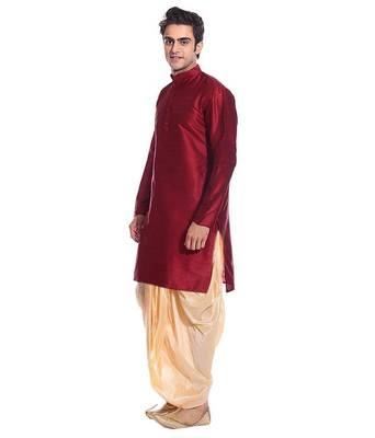 Maroon Silk Ethnic Indian Traditional Mens Festive Wear Dhoti Kurta 2