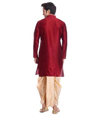 Maroon Silk Ethnic Indian Traditional Mens Festive Wear Dhoti Kurta 3
