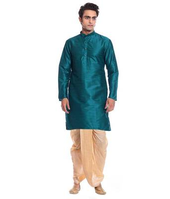 Green Silk Ethnic Indian Traditional Mens Festive Wear Dhoti Kurta 1