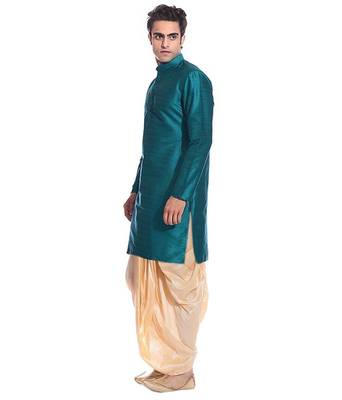 Green Silk Ethnic Indian Traditional Mens Festive Wear Dhoti Kurta 2
