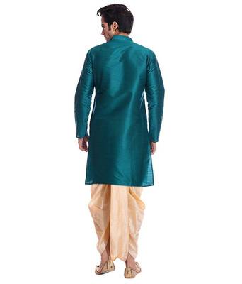 Green Silk Ethnic Indian Traditional Mens Festive Wear Dhoti Kurta 3