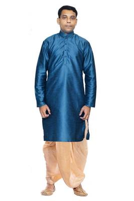 Blue Silk Ethnic Indian Traditional Mens Festive Wear Dhoti Kurta 1