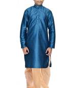 Blue Silk Ethnic Indian Traditional Mens Festive Wear Dhoti Kurta