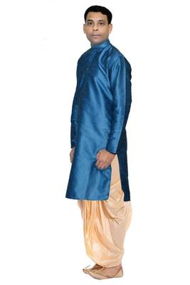 Blue Silk Ethnic Indian Traditional Mens Festive Wear Dhoti Kurta 2