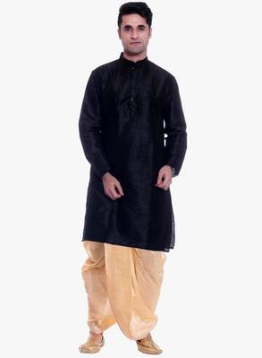 Black Silk Ethnic Indian Traditional Mens Festive Wear Dhoti Kurta 1