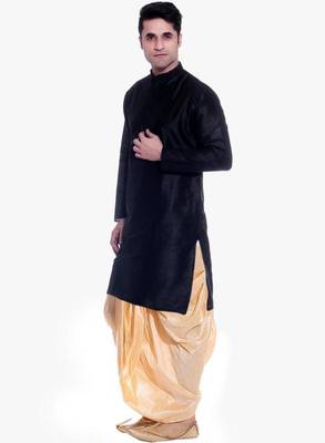 Black Silk Ethnic Indian Traditional Mens Festive Wear Dhoti Kurta 2